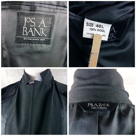 Jos A Bank 1905 40L Wool 2 Button Charcoal Gray Suit Blazer Sport Coat - Picture 9 of 10